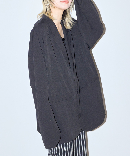 CITYSHOP（シティーショップ）の「OVER ジャケット（テーラードジャケット・レディース・ブラック/ピンク・FREE）」の2枚目の写真