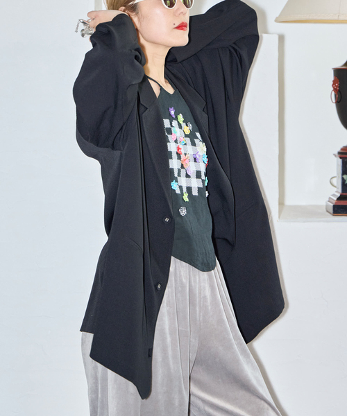 CITYSHOP（シティーショップ）の「OVER ジャケット（テーラードジャケット・レディース・ブラック/ピンク・FREE）」の4枚目の写真