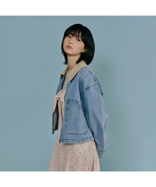 LAP(ラップ)の「配色カラー切替デニムジップアップ AS1DZ261(デニムジャケット・レディース・ライトインディゴブルー・FREE)」の6枚目の写真