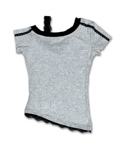 NANEA(ナネア)の「レース切替 Vネック カレッジロゴTシャツ(Tシャツ/カットソー・レディース・ライトグレー/ネイビー・MEDIUM)」の12枚目の写真