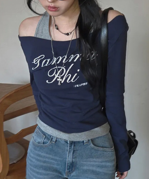 VIVID LADY(ビビッドレディー)の「ホルターネックドッキング ドレープトップス(Tシャツ/カットソー・レディース・ネイビー/チャコールグレー/ホワイト・FREE)」の3枚目の写真