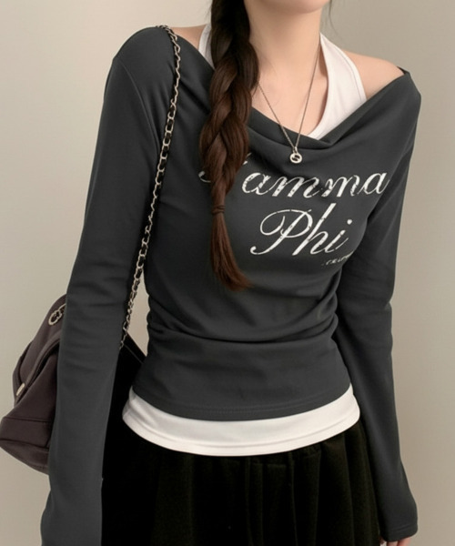 VIVID LADY(ビビッドレディー)の「ホルターネックドッキング ドレープトップス(Tシャツ/カットソー・レディース・ネイビー/チャコールグレー/ホワイト・FREE)」の20枚目の写真