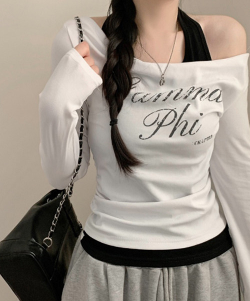 VIVID LADY(ビビッドレディー)の「ホルターネックドッキング ドレープトップス(Tシャツ/カットソー・レディース・ネイビー/チャコールグレー/ホワイト・FREE)」の6枚目の写真