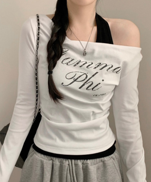 VIVID LADY(ビビッドレディー)の「ホルターネックドッキング ドレープトップス(Tシャツ/カットソー・レディース・ネイビー/チャコールグレー/ホワイト・FREE)」の5枚目の写真