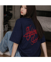 [ユニセックス]サインブルーレタリングバックロゴ半袖Tシャツ_2カラー
