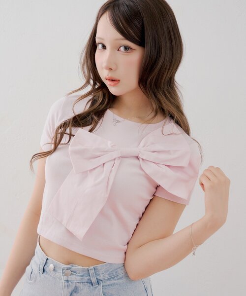 Chico(チコ)の「リボンデザインチビT(Tシャツ/カットソー・レディース・ホワイト系その他/ピンク/ホワイト/ブラック/ブラック系その他2・FREE)」の5枚目の写真