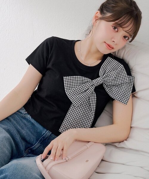 Chico(チコ)の「リボンデザインチビT(Tシャツ/カットソー・レディース・ホワイト系その他/ピンク/ホワイト/ブラック/ブラック系その他2・FREE)」の4枚目の写真