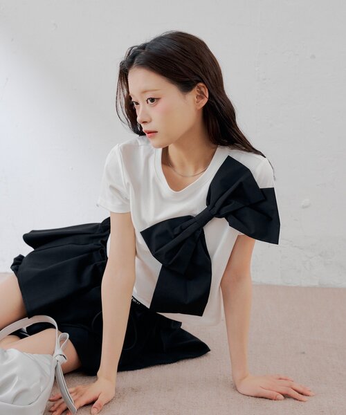 Chico(チコ)の「リボンデザインチビT(Tシャツ/カットソー・レディース・ホワイト系その他/ピンク/ホワイト/ブラック/ブラック系その他2・FREE)」の6枚目の写真