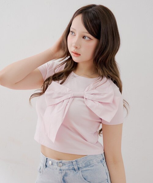 Chico(チコ)の「リボンデザインチビT(Tシャツ/カットソー・レディース・ホワイト系その他/ピンク/ホワイト/ブラック/ブラック系その他2・FREE)」の10枚目の写真