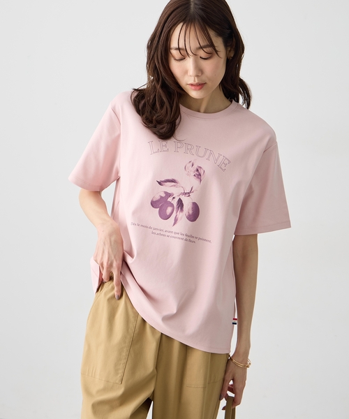 Petit Honfleur(プチオンフルール)の「フルーツプリントTシャツ【オーガニックコットンブレンド・接触冷感・UVカット】(Tシャツ/カットソー・レディース・ピンク/ネイビー/グレー・M/L)」の4枚目の写真