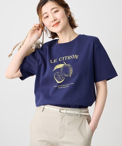 Petit Honfleur(プチオンフルール)の「フルーツプリントTシャツ【オーガニックコットンブレンド・接触冷感・UVカット】(Tシャツ/カットソー・レディース・ピンク/ネイビー/グレー・M/L)」の7枚目の写真
