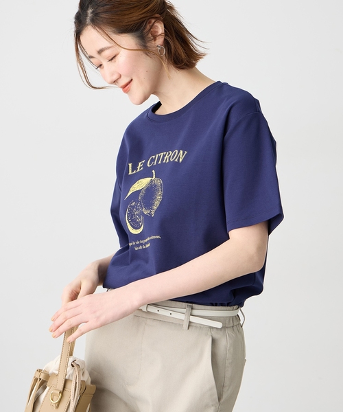 Petit Honfleur(プチオンフルール)の「フルーツプリントTシャツ【オーガニックコットンブレンド・接触冷感・UVカット】(Tシャツ/カットソー・レディース・ピンク/ネイビー/グレー・M/L)」の8枚目の写真