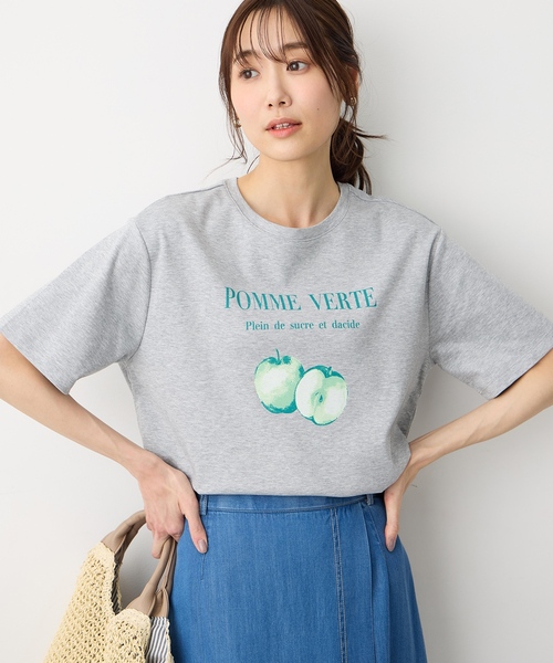 Petit Honfleur(プチオンフルール)の「フルーツプリントTシャツ【オーガニックコットンブレンド・接触冷感・UVカット】(Tシャツ/カットソー・レディース・ピンク/ネイビー/グレー・M/L)」の9枚目の写真