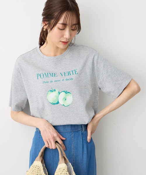 Petit Honfleur(プチオンフルール)の「フルーツプリントTシャツ【オーガニックコットンブレンド・接触冷感・UVカット】(Tシャツ/カットソー・レディース・ピンク/ネイビー/グレー・M/L)」の10枚目の写真
