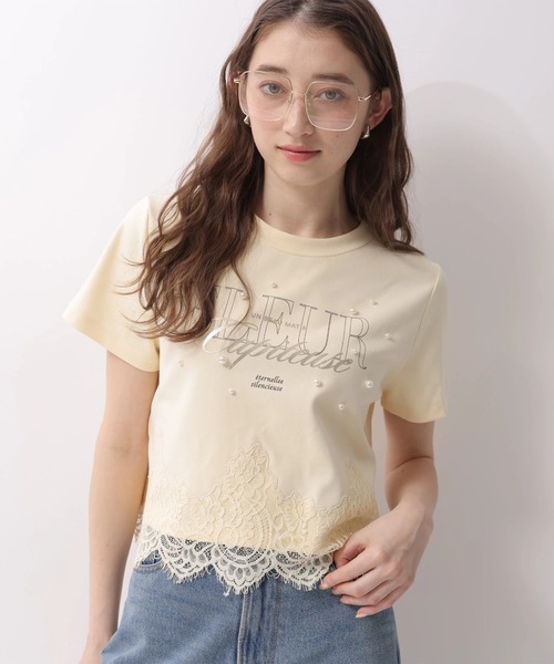 Rirandture（リランドチュール）の「レースヘムロゴプリントＴシャツ（Tシャツ/カットソー・レディース・ライトイエロー/オフホワイト/ピンク/チャコールグレー・2）」の3枚目の写真