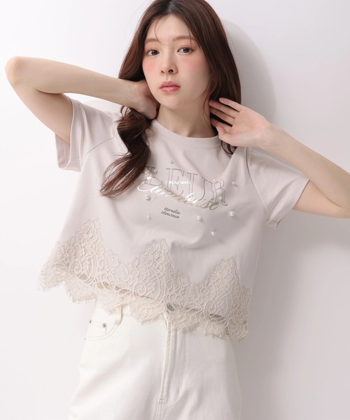 Rirandture（リランドチュール）の「レースヘムロゴプリントＴシャツ（Tシャツ/カットソー・レディース・ライトイエロー/オフホワイト/ピンク/チャコールグレー・2）」の11枚目の写真