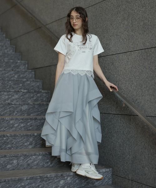 Rirandture（リランドチュール）の「レースヘムロゴプリントＴシャツ（Tシャツ/カットソー・レディース・ライトイエロー/オフホワイト/ピンク/チャコールグレー・2）」の13枚目の写真