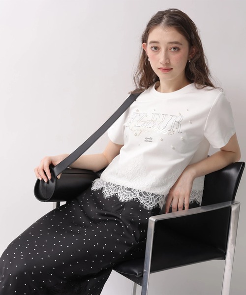 Rirandture（リランドチュール）の「レースヘムロゴプリントＴシャツ（Tシャツ/カットソー・レディース・ライトイエロー/オフホワイト/ピンク/チャコールグレー・2）」の20枚目の写真