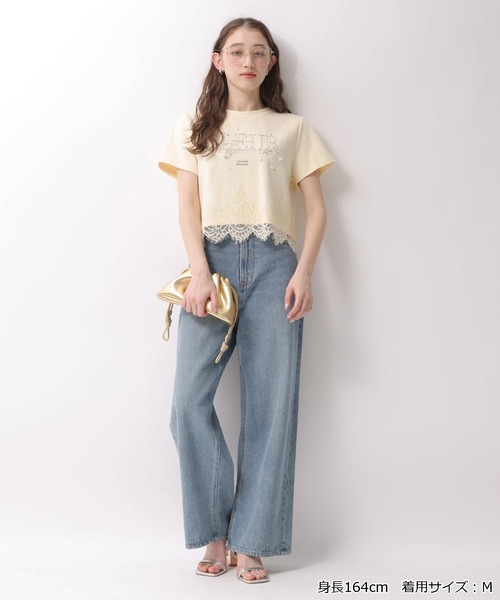 Rirandture（リランドチュール）の「レースヘムロゴプリントＴシャツ（Tシャツ/カットソー・レディース・ライトイエロー/オフホワイト/ピンク/チャコールグレー・2）」の7枚目の写真
