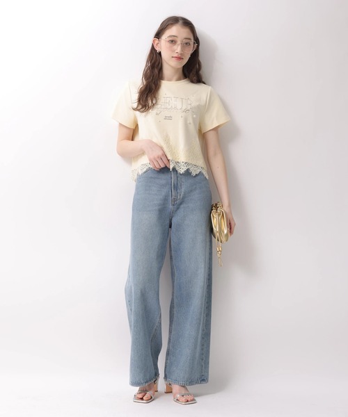 Rirandture（リランドチュール）の「レースヘムロゴプリントＴシャツ（Tシャツ/カットソー・レディース・ライトイエロー/オフホワイト/ピンク/チャコールグレー・2）」の9枚目の写真