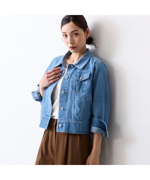 COMMON+HAUS(コモンハウス)の「クロップドデニムジャケット(デニムジャケット・レディース・ブラック/ブルー・FREE)」の3枚目の写真