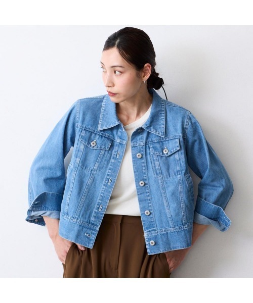 COMMON+HAUS(コモンハウス)の「クロップドデニムジャケット(デニムジャケット・レディース・ブラック/ブルー・FREE)」の6枚目の写真