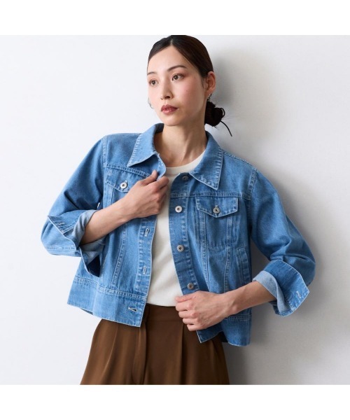 COMMON+HAUS(コモンハウス)の「クロップドデニムジャケット(デニムジャケット・レディース・ブラック/ブルー・FREE)」の7枚目の写真