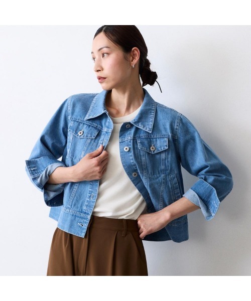 COMMON+HAUS(コモンハウス)の「クロップドデニムジャケット(デニムジャケット・レディース・ブラック/ブルー・FREE)」の8枚目の写真