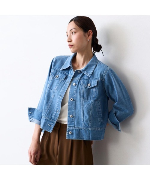COMMON+HAUS(コモンハウス)の「クロップドデニムジャケット(デニムジャケット・レディース・ブラック/ブルー・FREE)」の9枚目の写真