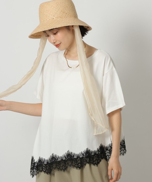 LAKOLE(ラコレ)の「裾レースドッキングT / 671861(Tシャツ/カットソー・レディース・ホワイト/オフホワイト/チャコール/ブラック・FREE)」の1枚目の写真
