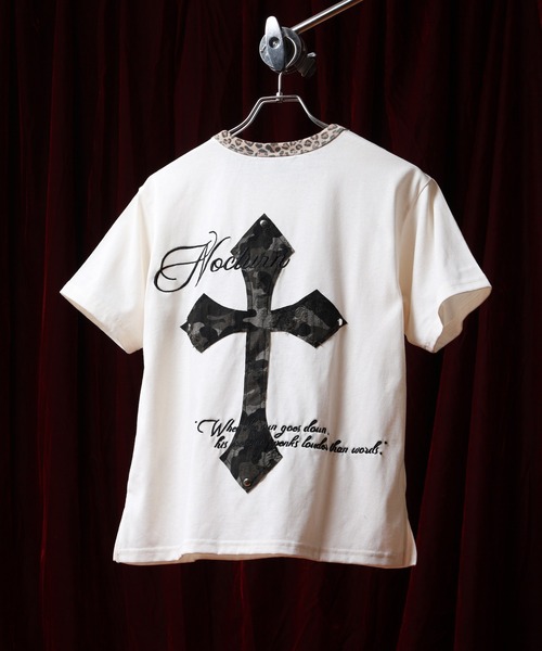 Jungle Storm(ジャングルストーム)の「RESHAM クロスワッペンヘンリーネックTシャツ/クルーT 半袖(Tシャツ/カットソー・メンズ・アイボリー/ブラック/ブラック系/アイボリー系・L/M/S)」の2枚目の写真