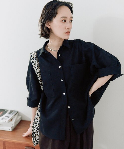 RIVE DROITE(リヴドロワ)の「【上品な透け感】メッシュドルマンシャツ(シャツ/ブラウス・レディース・グレー/ブラック/ブラウン・FREE)」の7枚目の写真