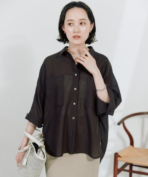 RIVE DROITE(リヴドロワ)の「【上品な透け感】メッシュドルマンシャツ(シャツ/ブラウス・レディース・グレー/ブラック/ブラウン・FREE)」の16枚目の写真