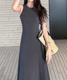 ノースリーブリブマキシワンピース