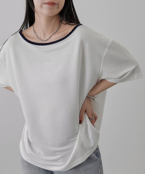 COLONY 2139（コロニートゥーワンスリーナイン）の「【2WAY】パイピングシアー半袖Tシャツ（Tシャツ/カットソー・レディース・グレー/ホワイト/サックスブルー・FREE）」の8枚目の写真