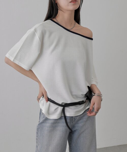 COLONY 2139（コロニートゥーワンスリーナイン）の「【2WAY】パイピングシアー半袖Tシャツ（Tシャツ/カットソー・レディース・グレー/ホワイト/サックスブルー・FREE）」の12枚目の写真
