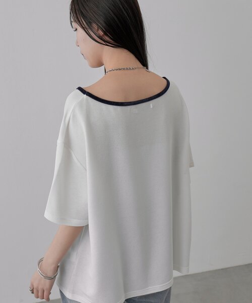 COLONY 2139（コロニートゥーワンスリーナイン）の「【2WAY】パイピングシアー半袖Tシャツ（Tシャツ/カットソー・レディース・グレー/ホワイト/サックスブルー・FREE）」の14枚目の写真