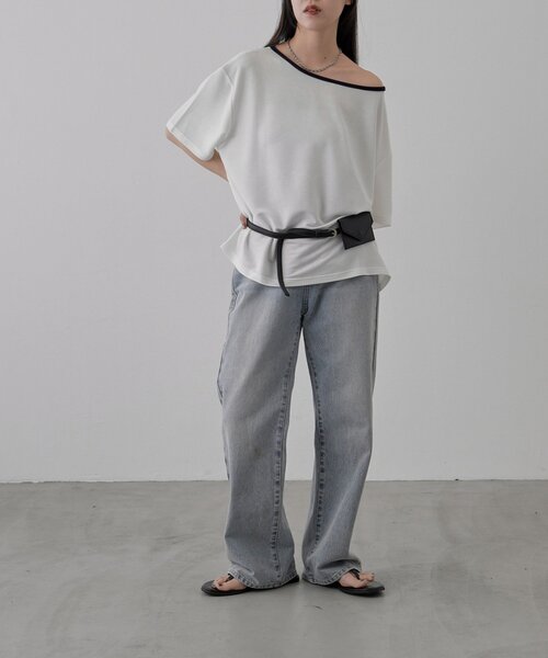COLONY 2139（コロニートゥーワンスリーナイン）の「【2WAY】パイピングシアー半袖Tシャツ（Tシャツ/カットソー・レディース・グレー/ホワイト/サックスブルー・FREE）」の15枚目の写真