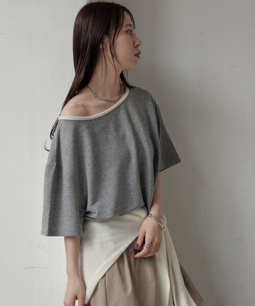 COLONY 2139（コロニートゥーワンスリーナイン）の「【2WAY】パイピングシアー半袖Tシャツ（Tシャツ/カットソー・レディース・グレー/ホワイト/サックスブルー・FREE）」の16枚目の写真