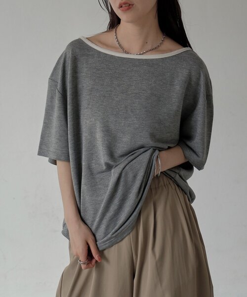 COLONY 2139（コロニートゥーワンスリーナイン）の「【2WAY】パイピングシアー半袖Tシャツ（Tシャツ/カットソー・レディース・グレー/ホワイト/サックスブルー・FREE）」の17枚目の写真
