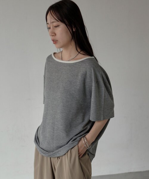 COLONY 2139（コロニートゥーワンスリーナイン）の「【2WAY】パイピングシアー半袖Tシャツ（Tシャツ/カットソー・レディース・グレー/ホワイト/サックスブルー・FREE）」の19枚目の写真
