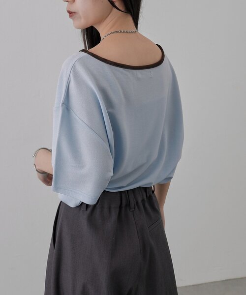 COLONY 2139（コロニートゥーワンスリーナイン）の「【2WAY】パイピングシアー半袖Tシャツ（Tシャツ/カットソー・レディース・グレー/ホワイト/サックスブルー・FREE）」の5枚目の写真