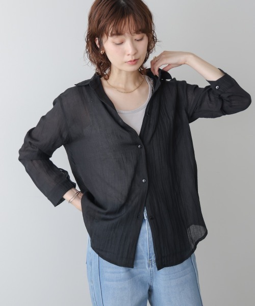 Bou Jeloud(ブージュルード)の「ガーゼシャツ(Tシャツ/カットソー・レディース・アイボリー/ブラック/ピンク/グリーン/イエロー・FREE)」の3枚目の写真
