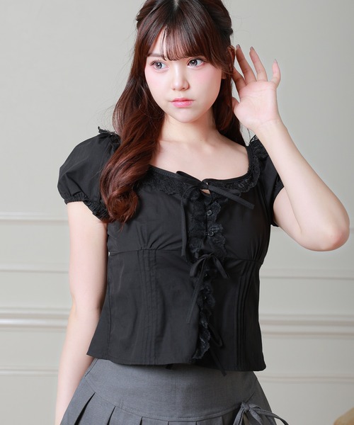 Anely(アネリー)の「Anely コットン スクエアネック トリプル リボン ブラウス(シャツ/ブラウス・レディース・ホワイト/ブラック・FREE)」の11枚目の写真