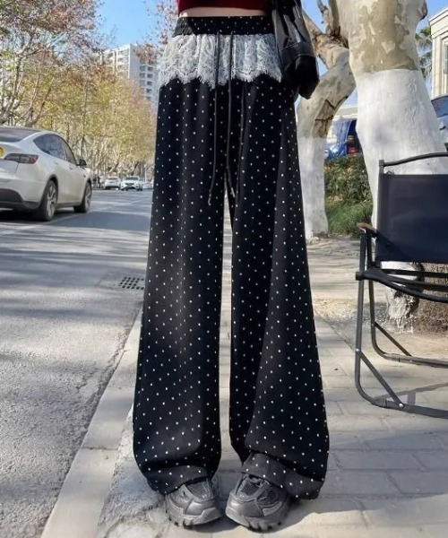 SHEPP(シープ)の「ウエストレース ドット柄イージーパンツ(その他パンツ・レディース・ブラック/グレー・M/S)」の5枚目の写真