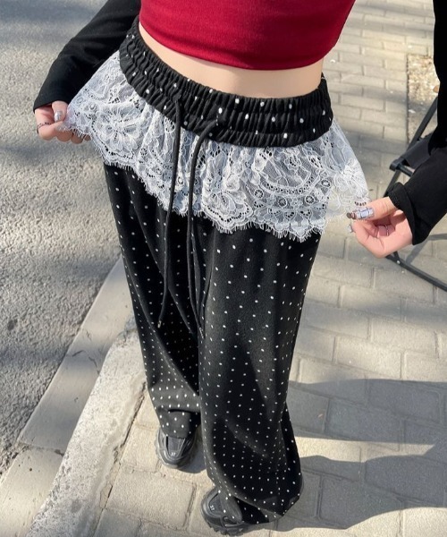 SHEPP(シープ)の「ウエストレース ドット柄イージーパンツ(その他パンツ・レディース・ブラック/グレー・M/S)」の3枚目の写真