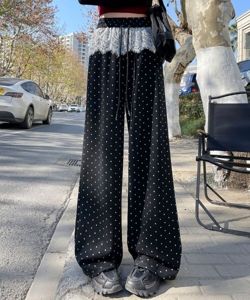 SHEPP(シープ)の「ウエストレース ドット柄イージーパンツ(その他パンツ・レディース・ブラック/グレー・M/S)」の6枚目の写真