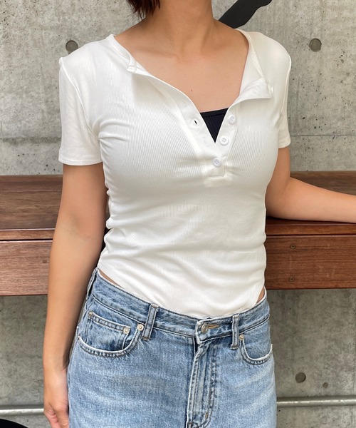 ROGER AND RAW(ロジャーアンドロウ)の「ヘンリーネック ボディースーツ半袖トップス(Tシャツ/カットソー・レディース・ブラウン/ホワイト/ブラック/グレー・FREE)」の18枚目の写真