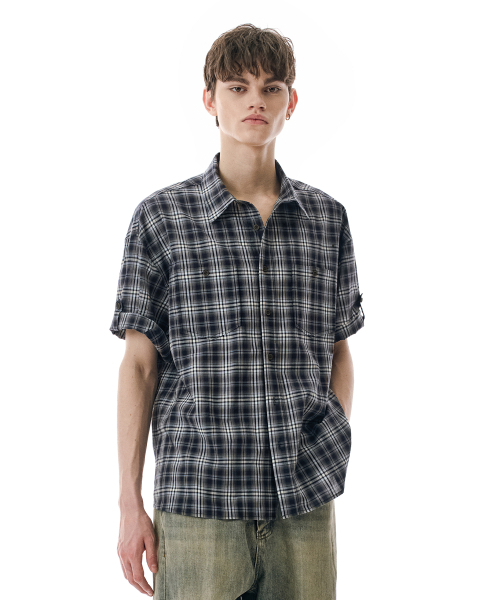 SECONDMONO（セカンドモノローグ）の「Check Roll Sleeve Shirt [NAVY]_SESH027NAVY（シャツ/ブラウス・レディース・その他・SMALL/MEDIUM/LARGE）」の4枚目の写真
