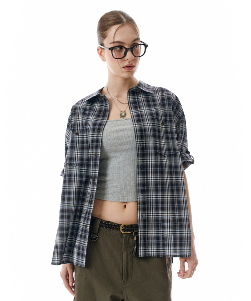 SECONDMONO（セカンドモノローグ）の「Check Roll Sleeve Shirt [NAVY]_SESH027NAVY（シャツ/ブラウス・レディース・その他・SMALL/MEDIUM/LARGE）」の7枚目の写真